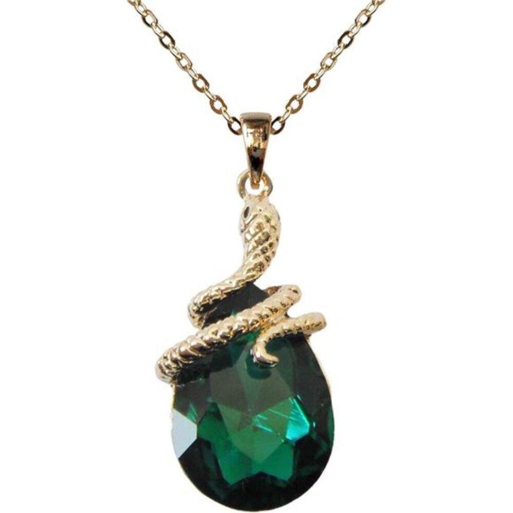 18k Gold Plated Water Drop Crystal Multicolor Zircon Snake Pendant